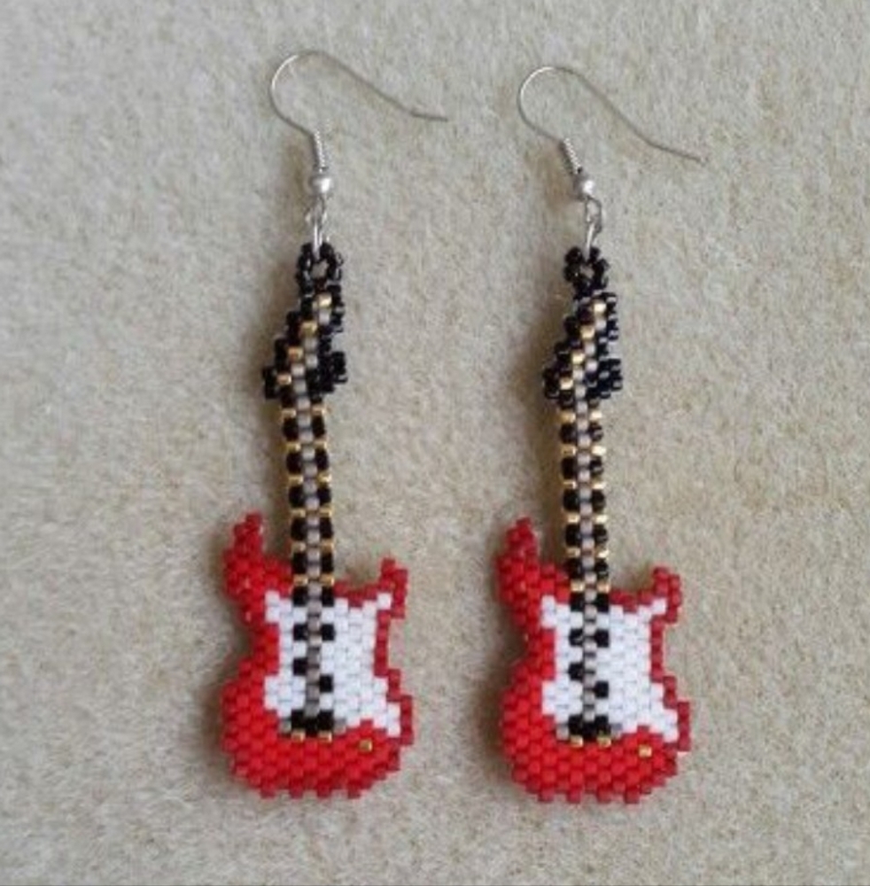 Flat Beaded guitar Earrings